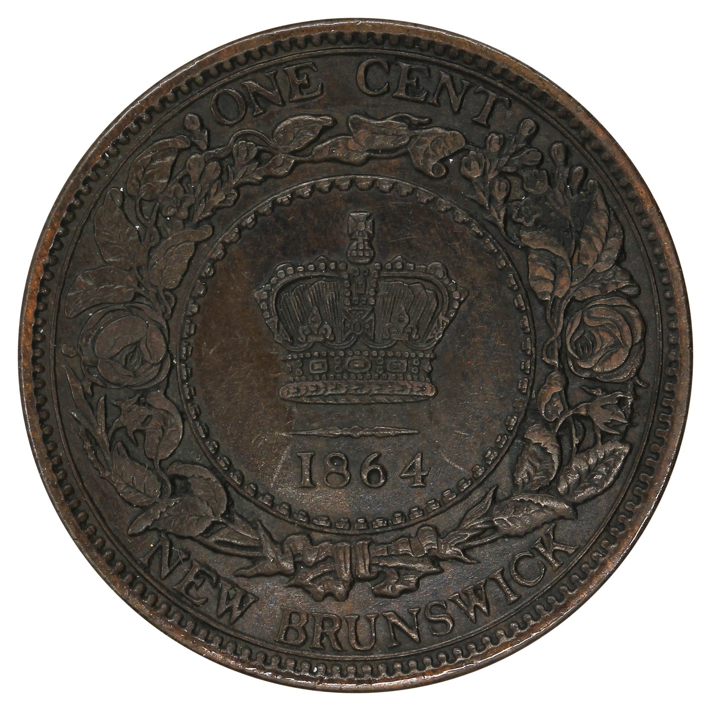 1864 Short 6 New Brunswick 1-cent Almost Uncirculated (AU50) $