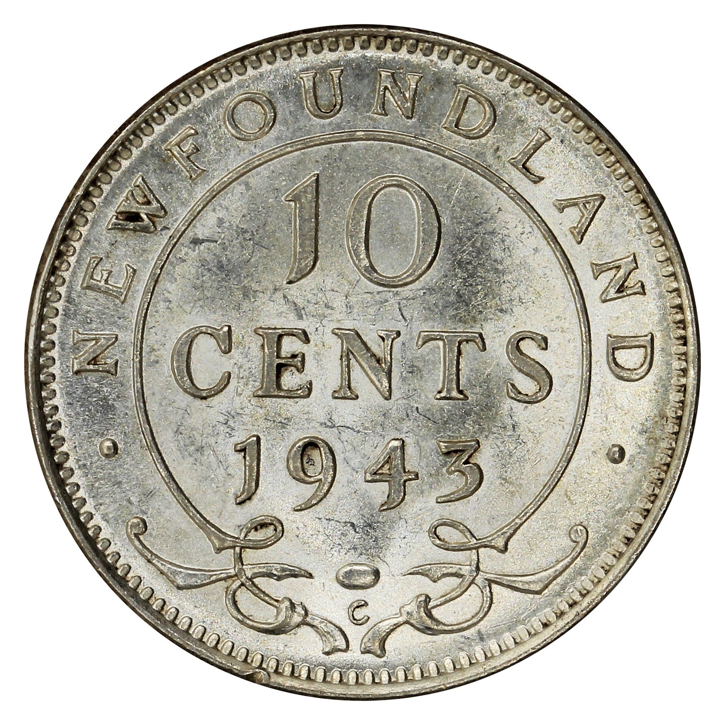 1943C Newfoundland 10-cents AU-UNC (AU-55) $