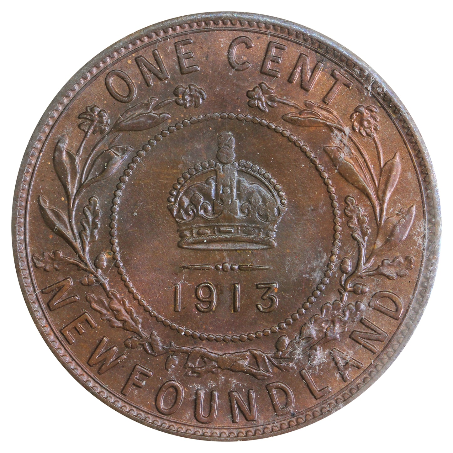 1913 Newfoundland 1-cent ICCS Certified MS62 Lustrous Brown