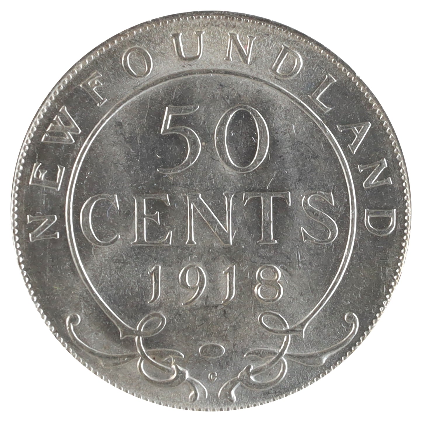 1918C Newfoundland 50-cents ICCS Certified AU55