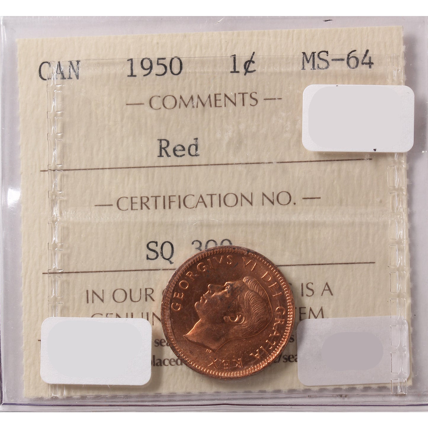 1950 Canada 1-Cent ICCS Certified MS64 Red