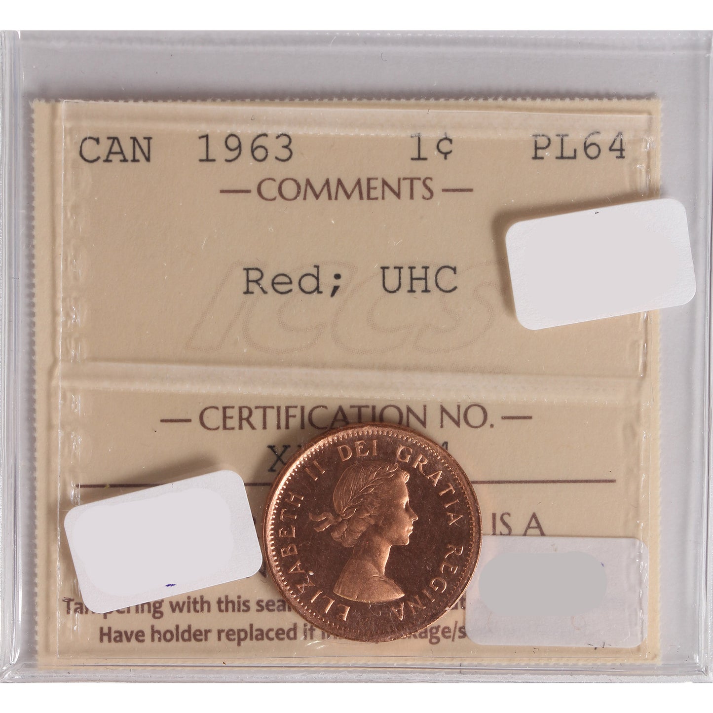 1963 Canada 1-Cent ICCS Certified PL64 UHC Red