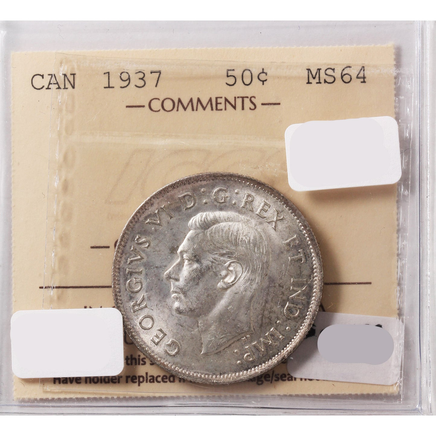 1937 Canada 50-cents ICCS Certified MS64