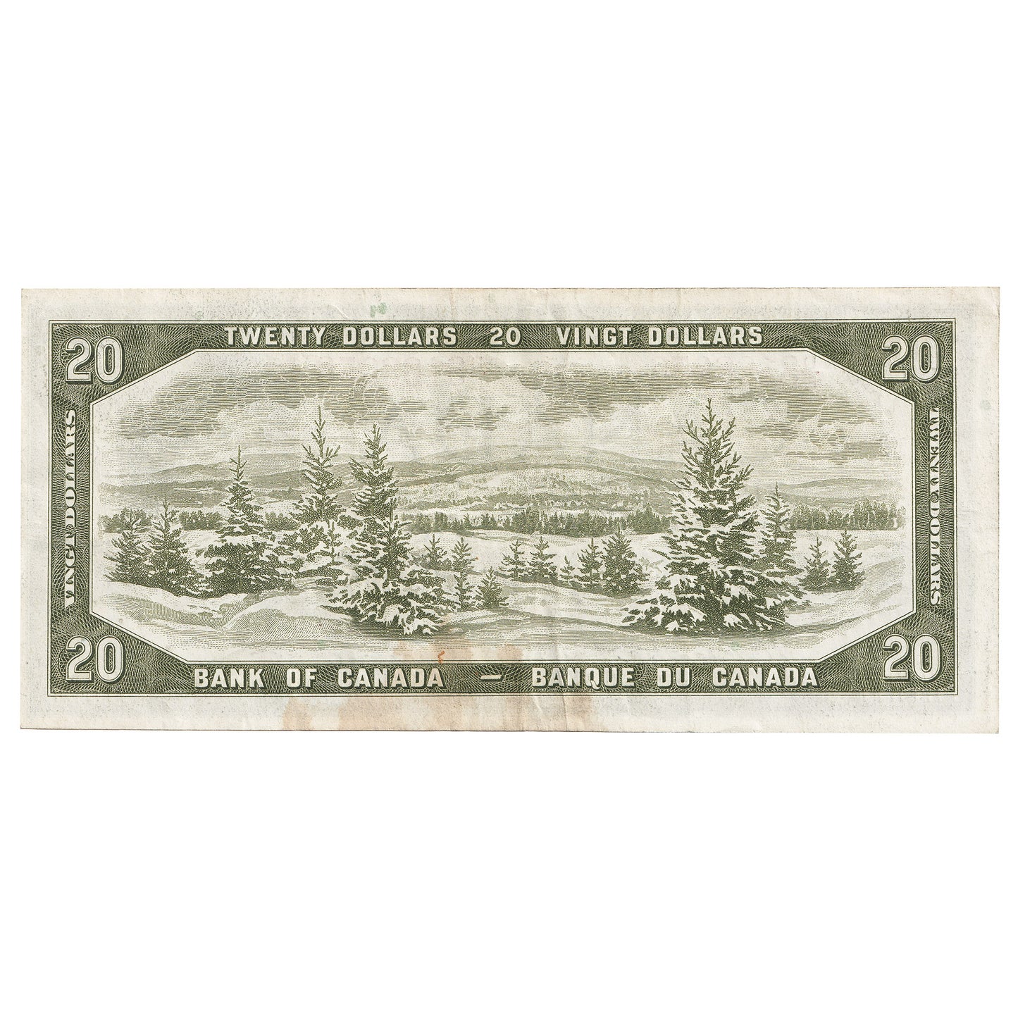 BC-33b 1954 Canada $20 Beattie-Coyne, Devil's Face, D/E, VF-EF (Stain)
