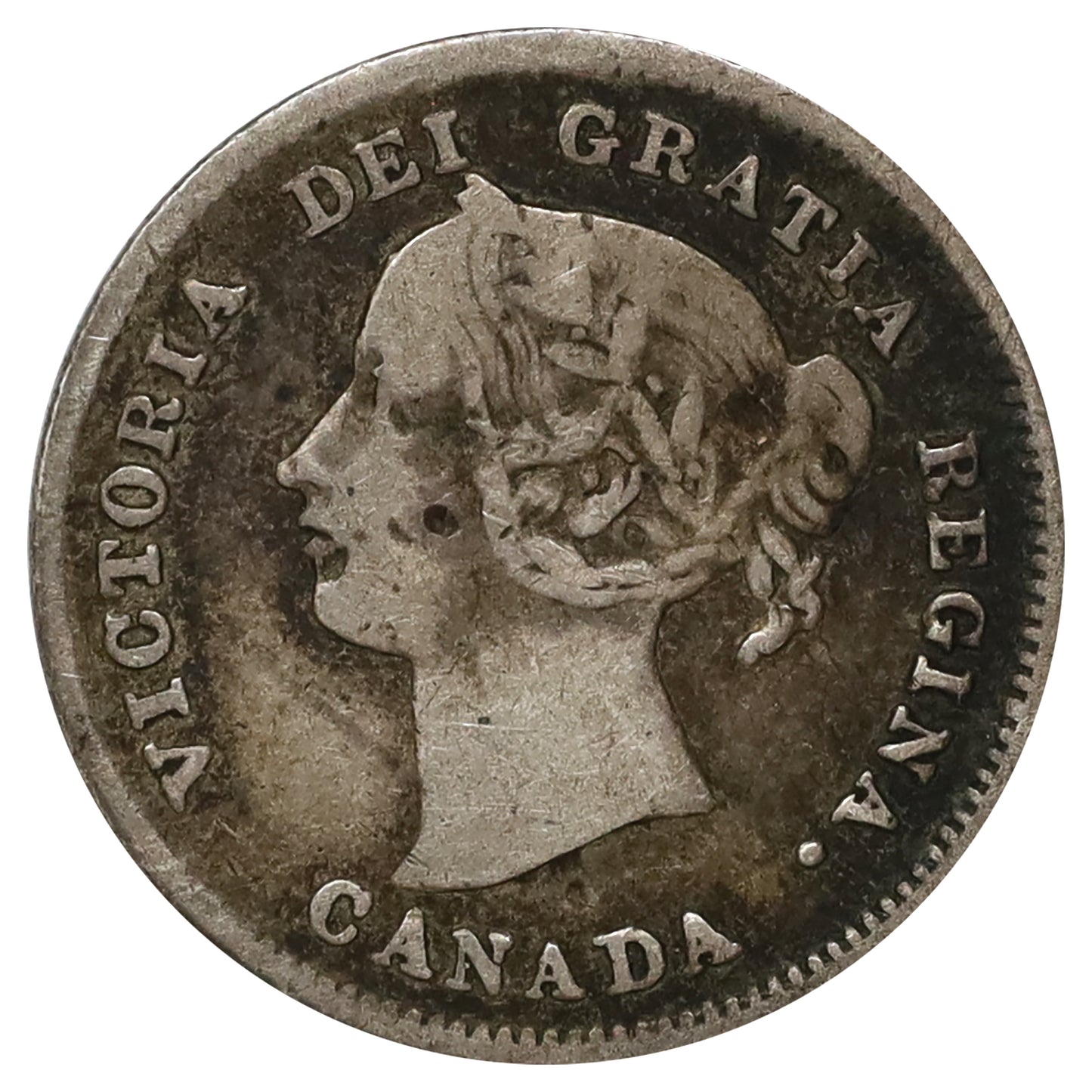 1875H Large Date Canada 5-cents F-VF (F15) Scratched, marks, or impaired