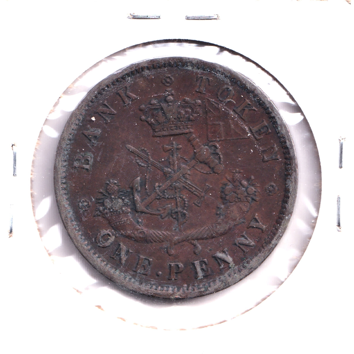 PC-6D 1857 Province of Canada, Bank of Upper Canada Penny Token VF-EF (VF30) Scratched, Cleaned or Impaired