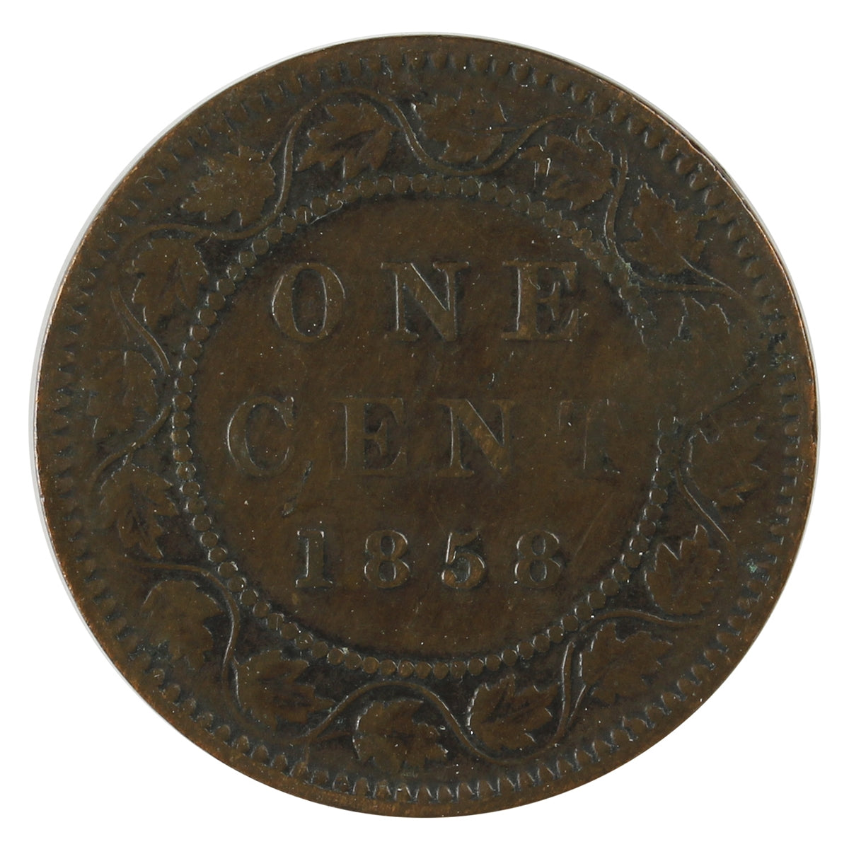 1858 Canada 1-cent Fine (F-12) Scratched, Cleaned, or Impaired