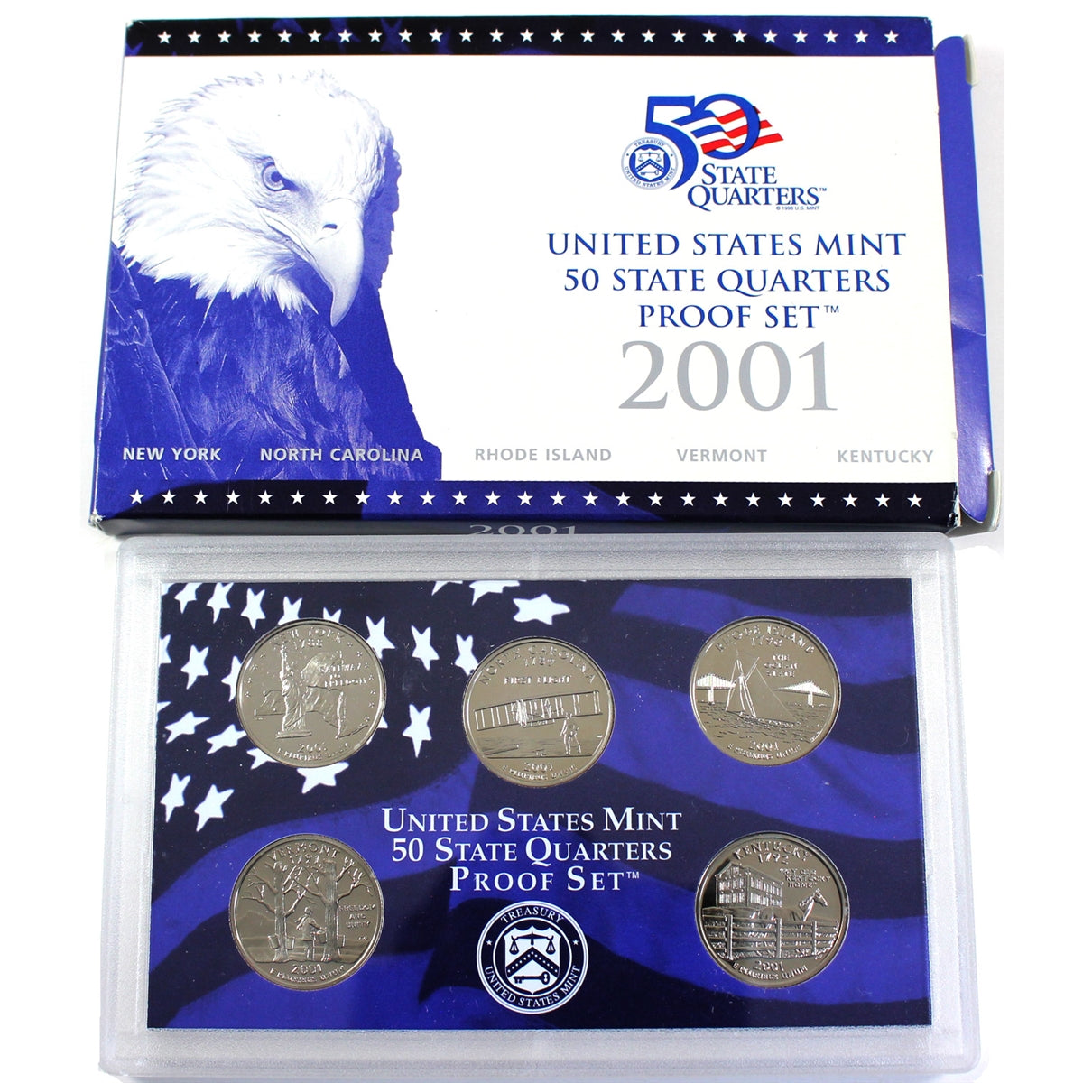 2001 S USA 50 State Quarters Proof Set (Lightly toned, tear on sleeve)