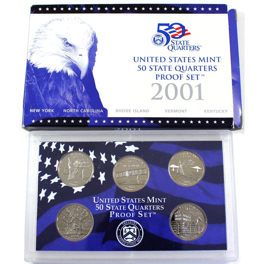 2001 S USA 50 State Quarters Proof Set (Lightly toned, tear on sleeve)