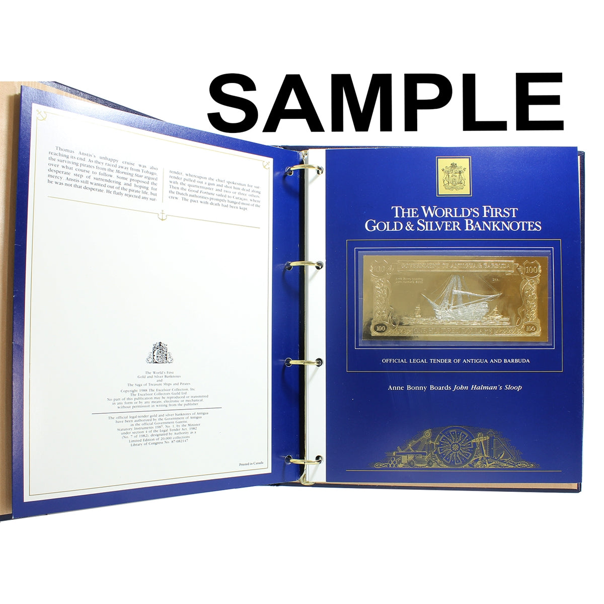 1980s Antigua $100 Saga of Treasure Ships & Pirates Gilt Note Set of 30Pcs (Issues)