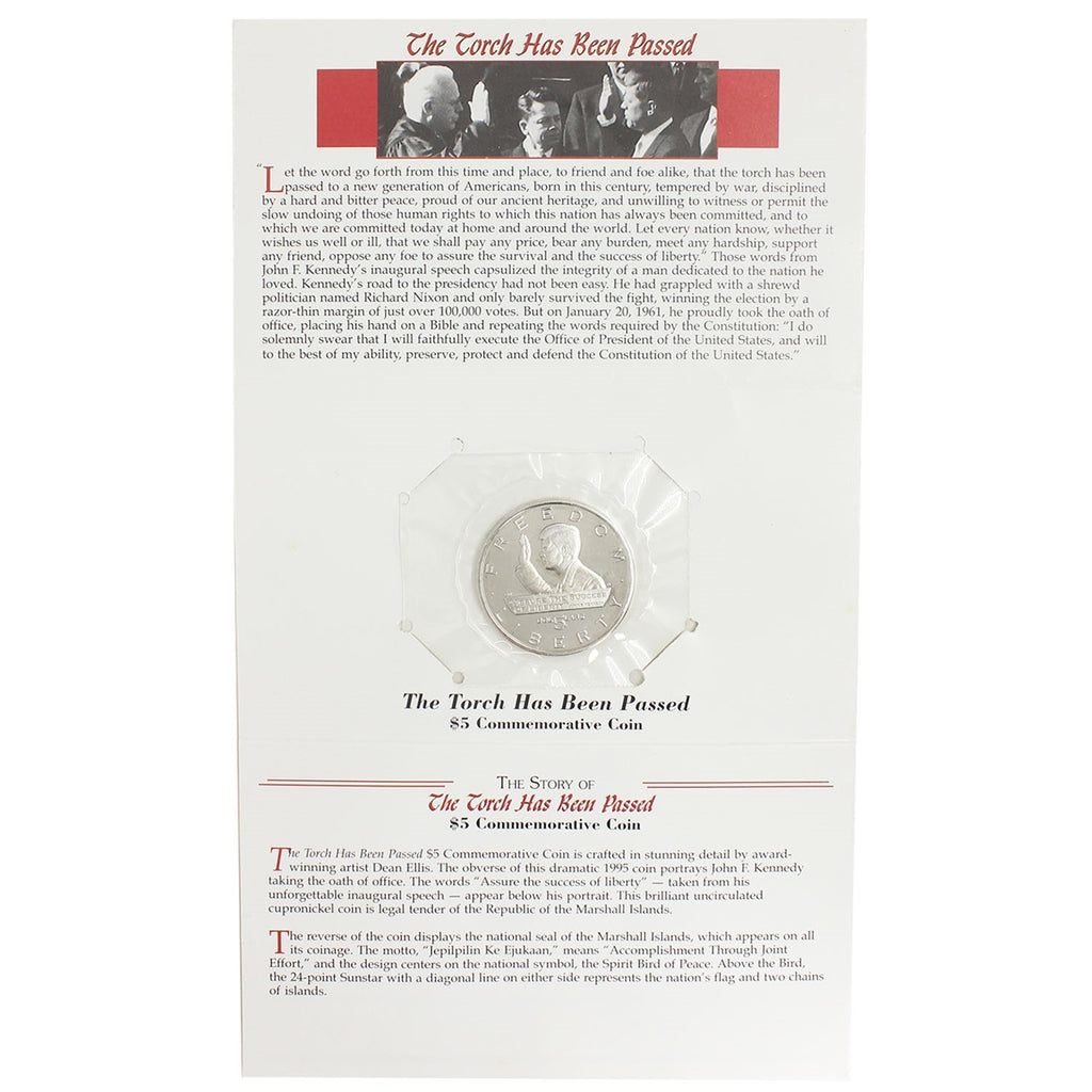 Marshall Islands 1995 $5 John F. Kennedy Commemorative in Folder (Lightly toned)