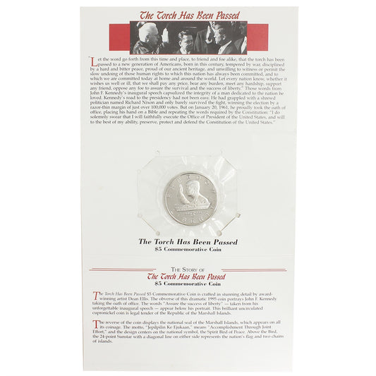Marshall Islands 1995 $5 John F. Kennedy Commemorative in Folder (Lightly toned)