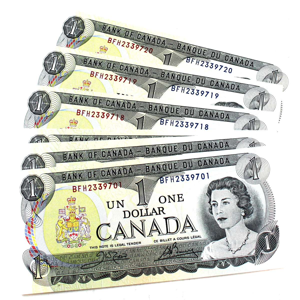 Lot of 20x Sequential 1973 Canada $1 Notes, Crow-Bouey, 20Pcs