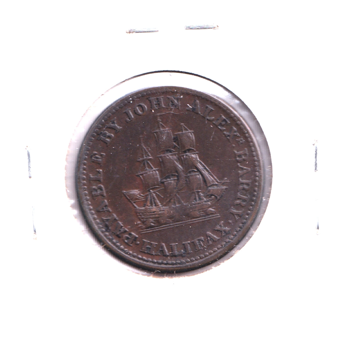 NS-14A2 1815 Nova Scotia John Alexr. Barry Copper Halfpenny Token, VF-EF (VF30) Bent