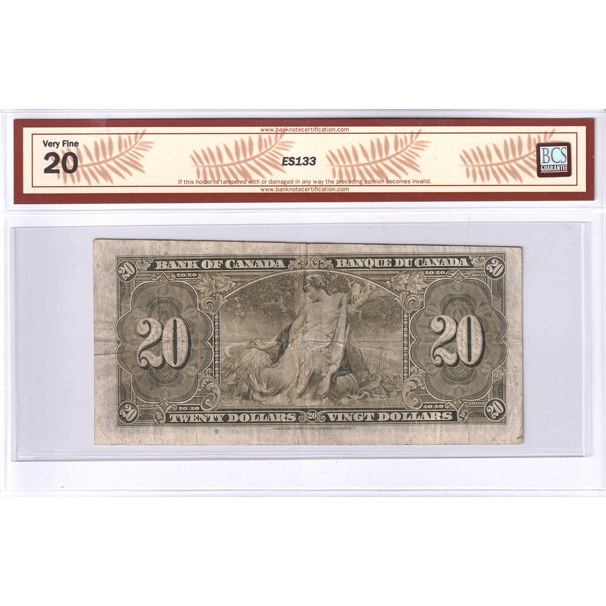BC-25a 1937 Canada $20 Osborne-Towers, A/E, BCS Certified VF20 (Holes, Stain)