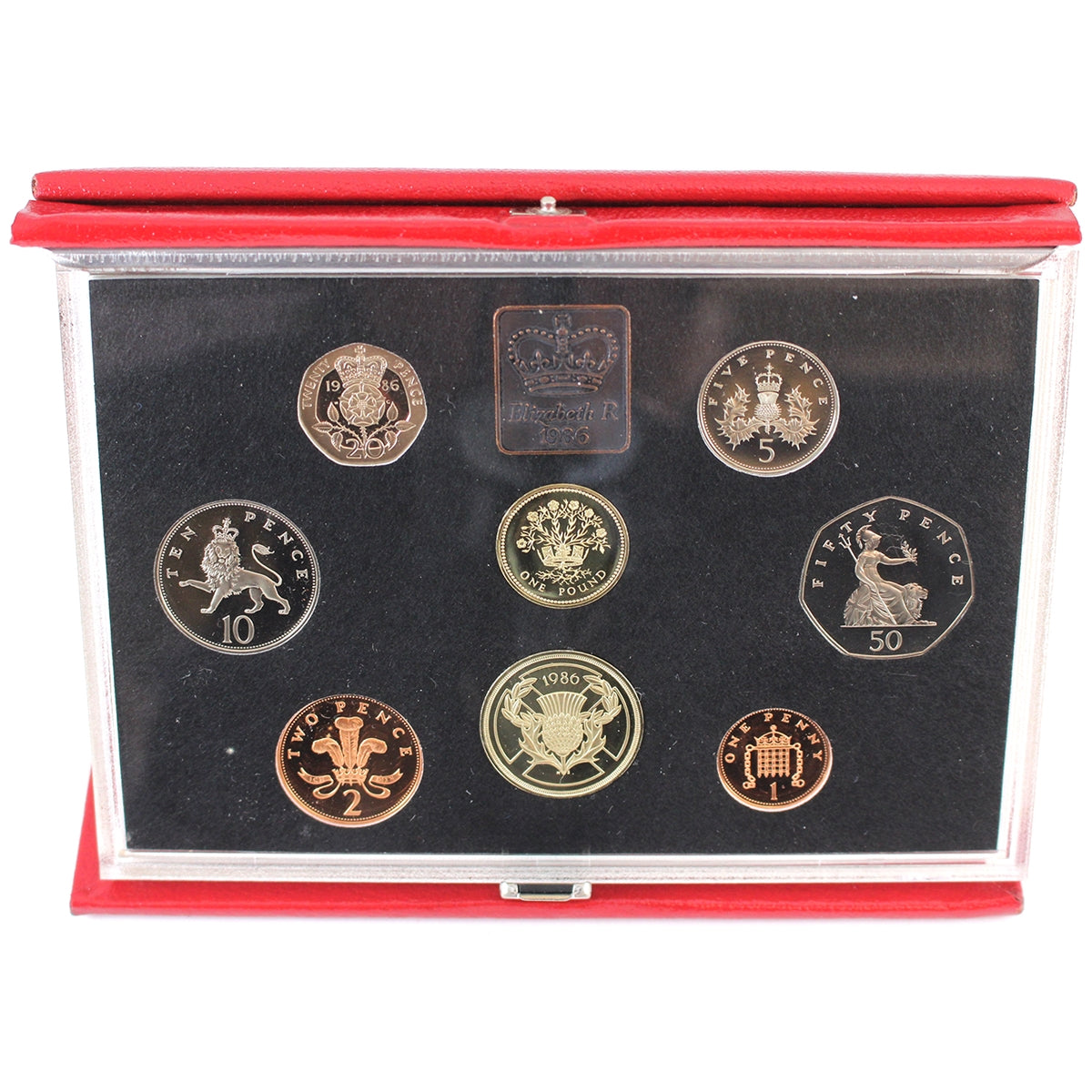 1986 Great Britain 8-coin Proof Set in Deluxe Case (Some issues)