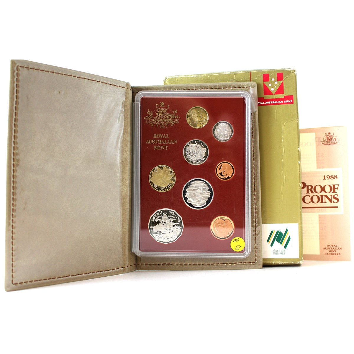 Australia 1988 8-coin Proof Set with 2 Commemoratives! (Case scuffed, sleeve damaged)