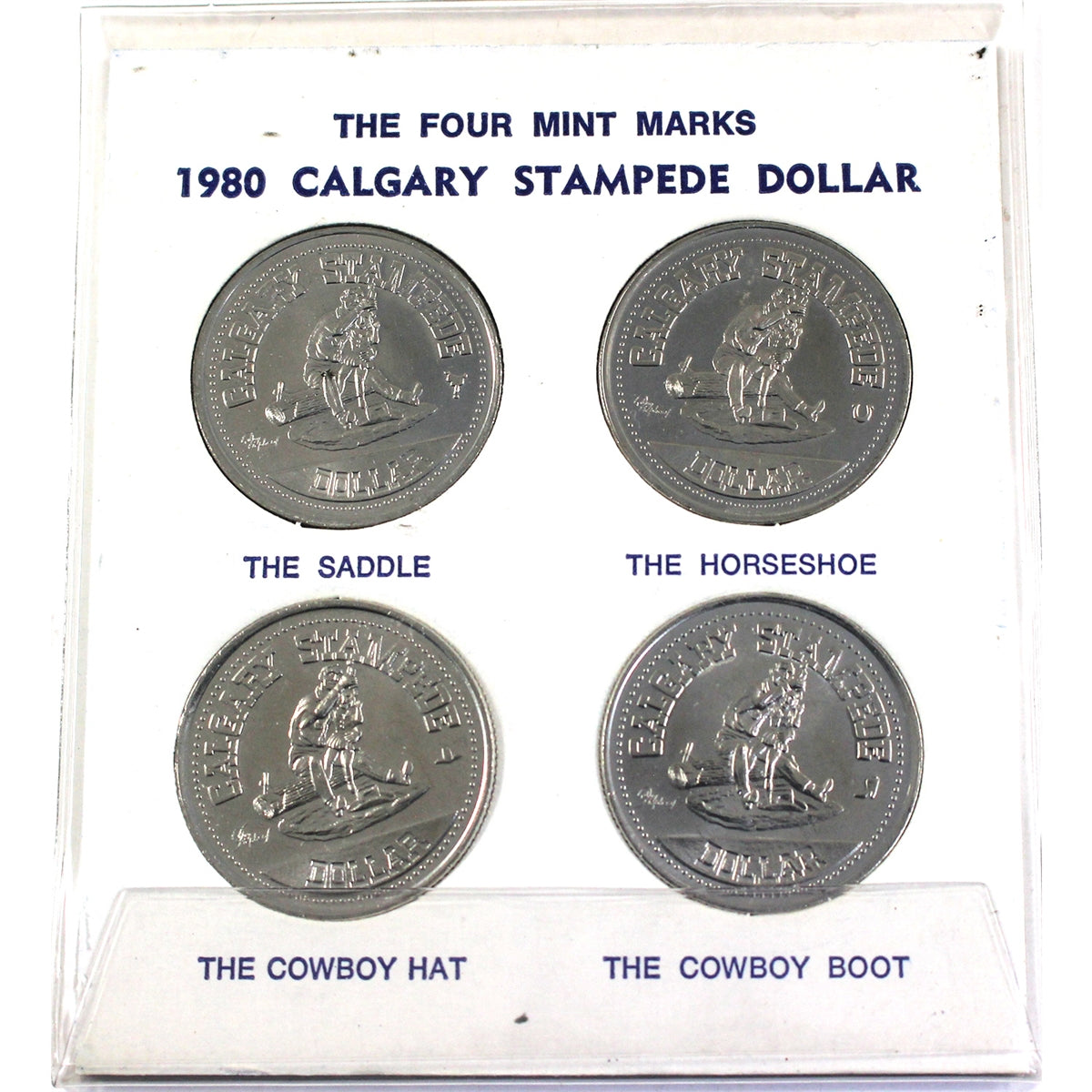 Set of 4x 1980 Calgary Stampede Dollar Tokens - The Four Mint Marks, 4Pcs in Card