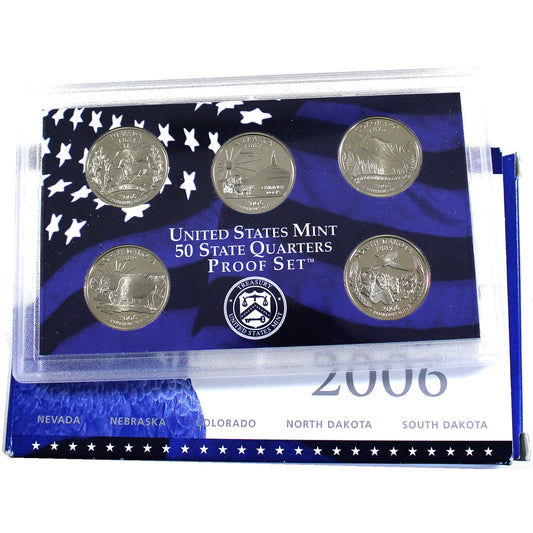 2006 S USA Mint 50 State Quarters Proof Set  (Lightly toned, sleeve & case light wear)