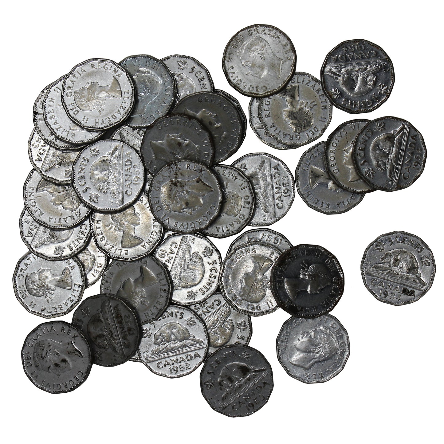 40 x 1951-1954 Steel Canada 5 Cents in Avg. Circ Condition. Mega28