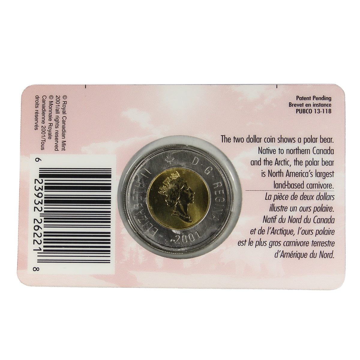 2001 Polar Bear Canada $2 Coin in Card Issued by the RCM