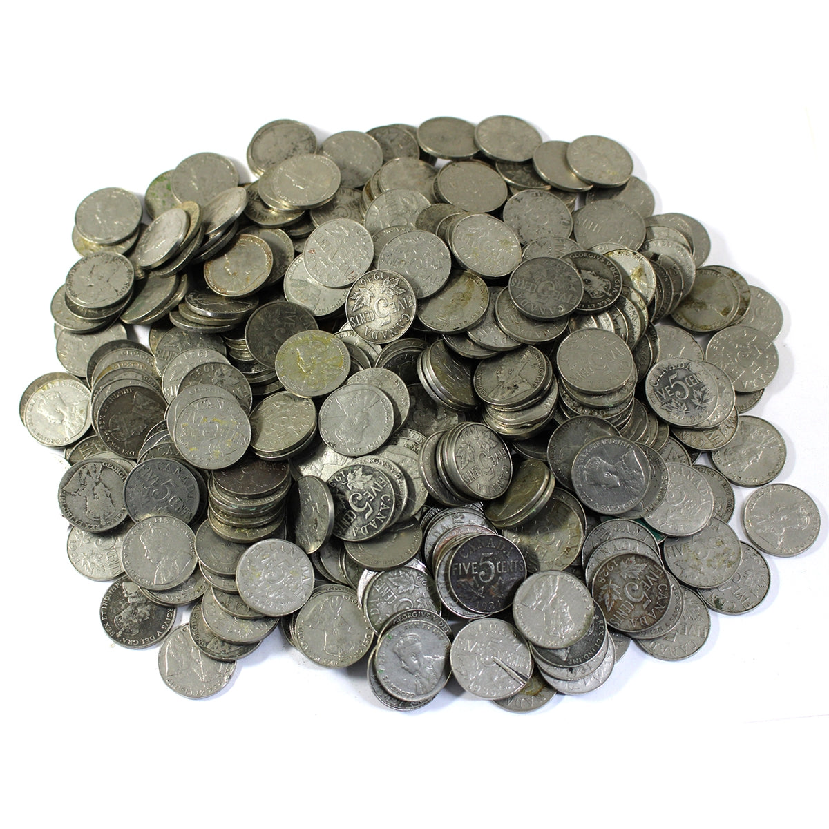 Lot of 330x Assorted Canada George V 5-cents, 330Pcs (Impaired)