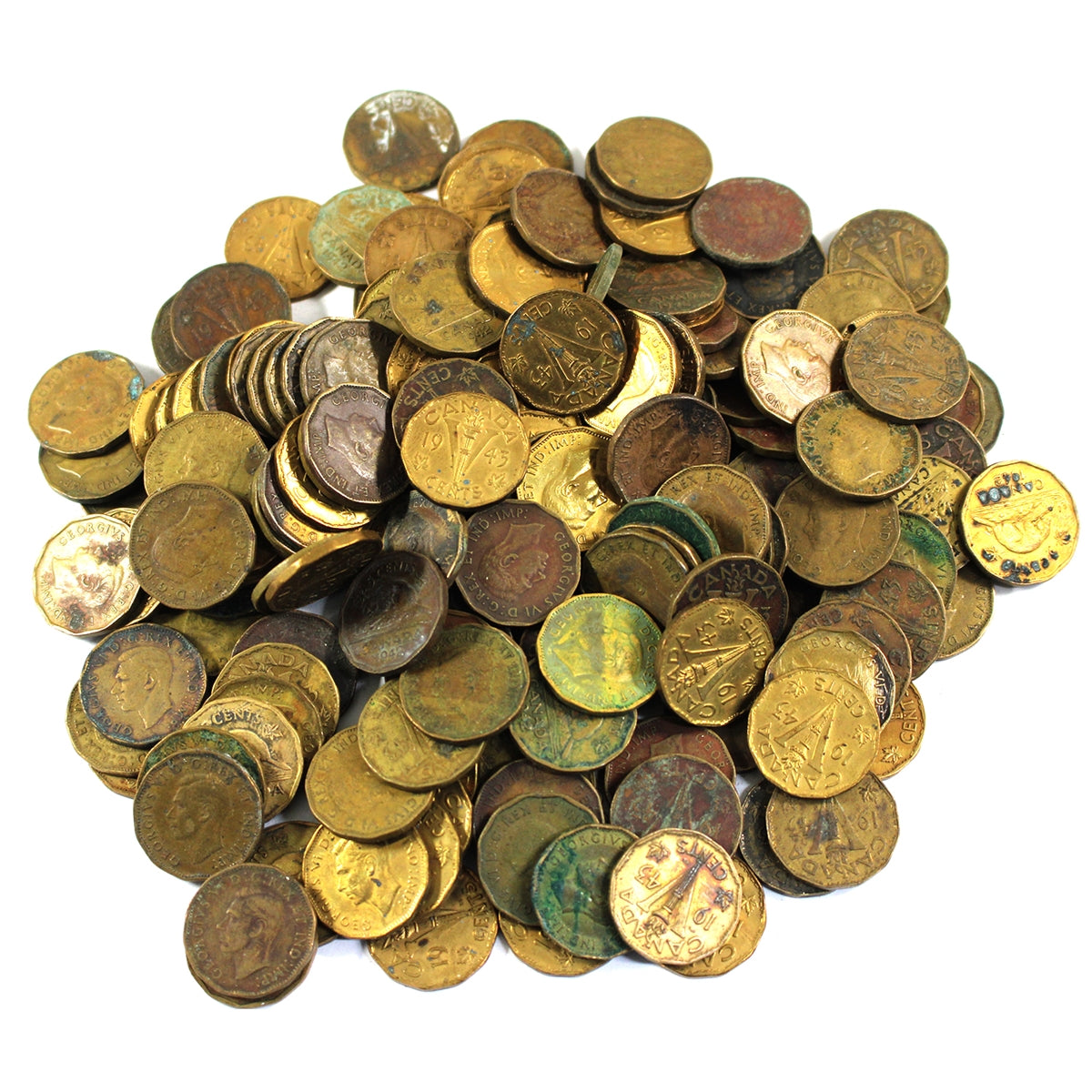 Lot of 340x Assorted 1942-1943 Tombac Canada 5-cents, 340Pcs (Impaired)