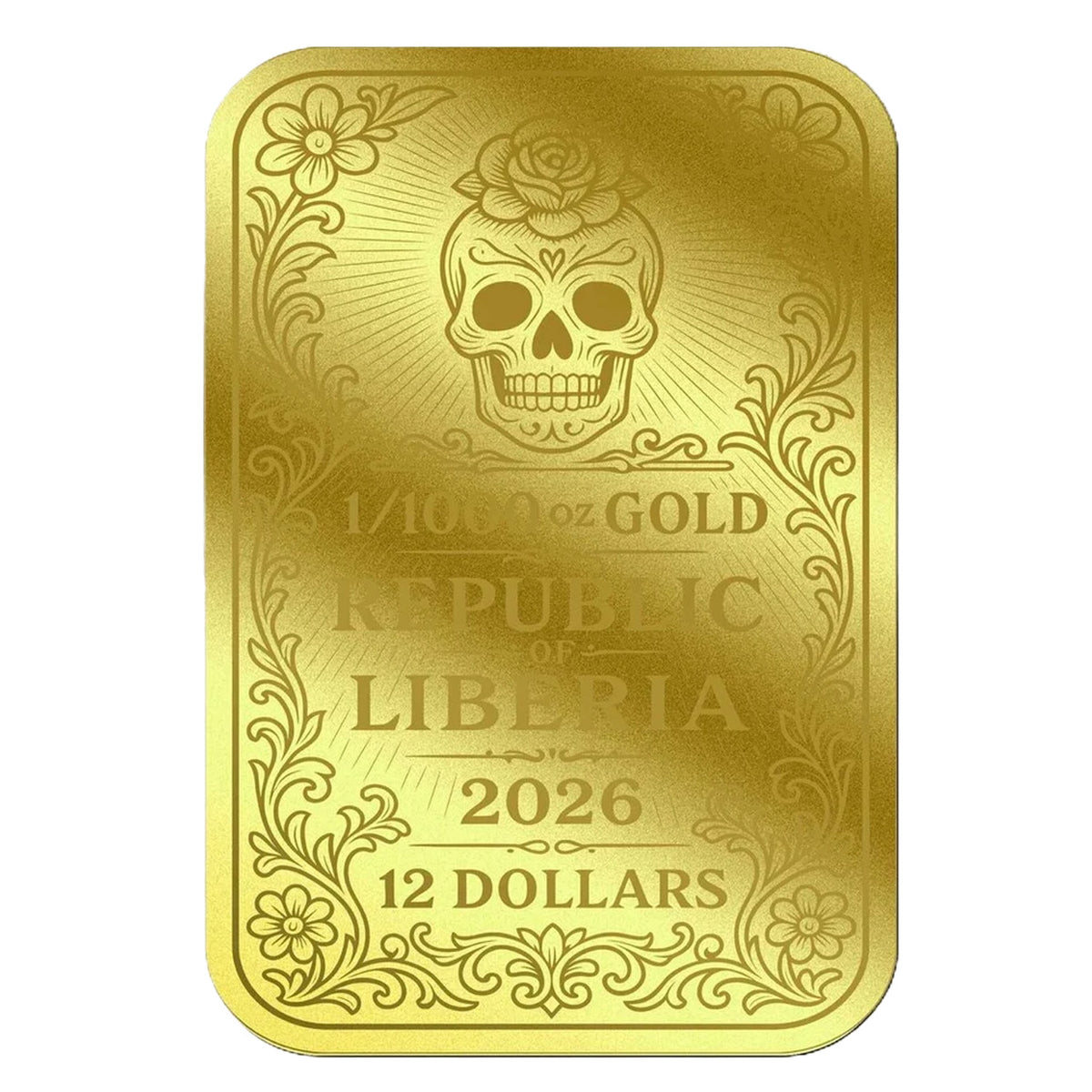 2026 Liberia $12 Dia De los Muertos: Roses 1/1000oz 24K .9999 Gold (No Tax)