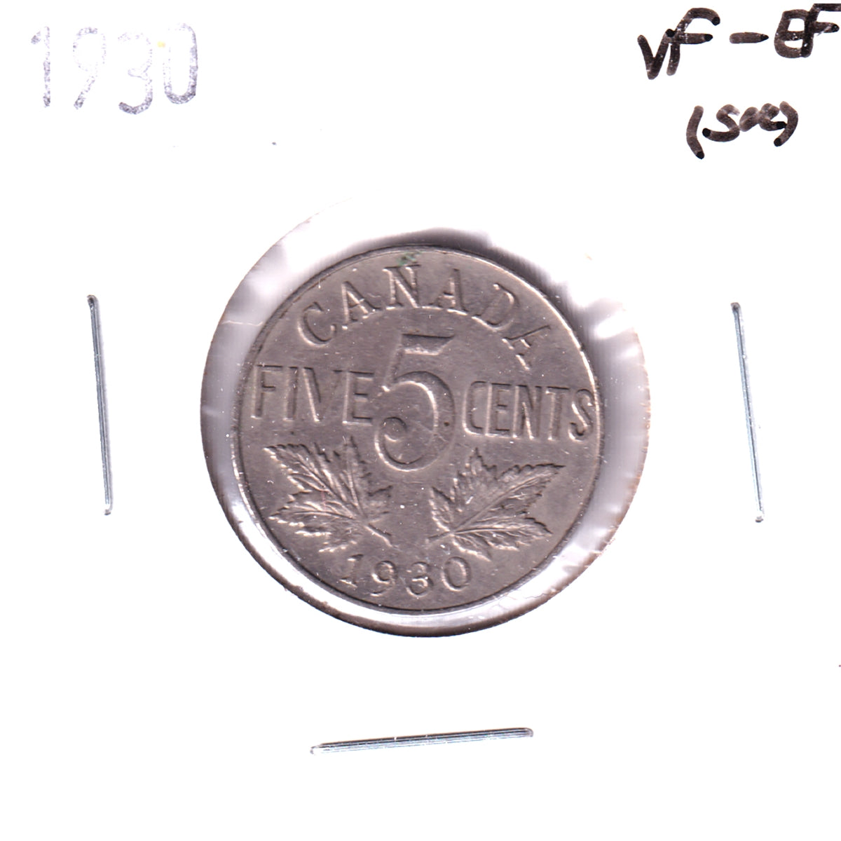 1930 Canada 5-cents VF-EF (VF30) Scratched, corrosion, or impaired