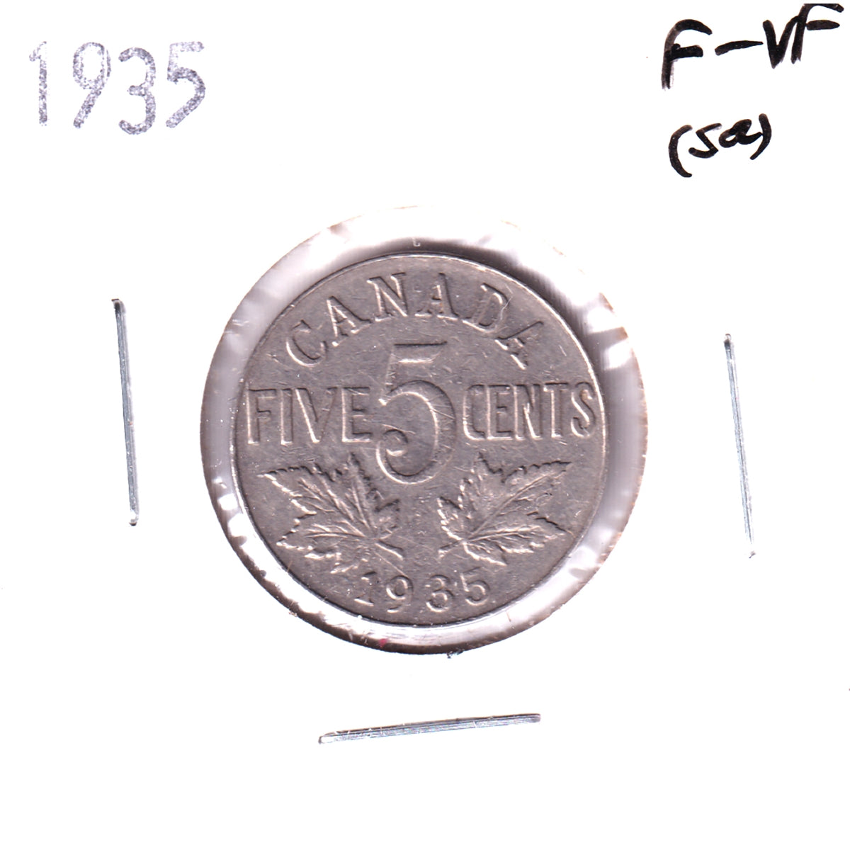 1935 Canada 5-cents F-VF (F-15) Scratched, Cleaned or Impaired