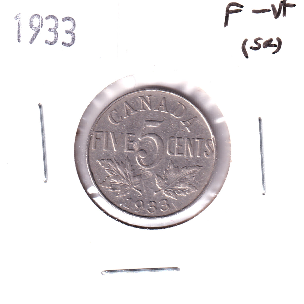 1933 Canada 5-cents F-VF (F15) Scratched, corrosion, or impaired