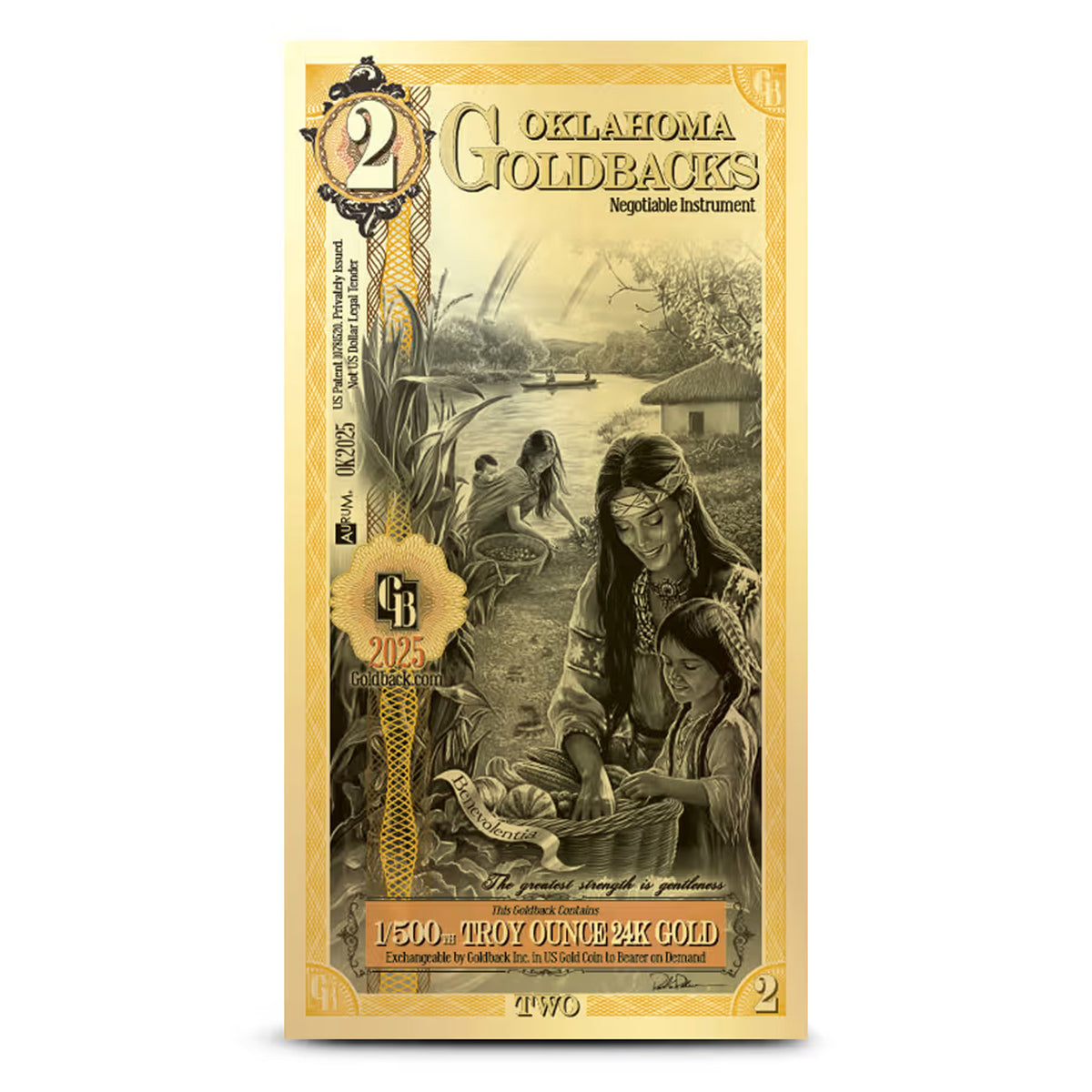 Two Oklahoma Goldback 1/500oz 24K .9999 Gold Wafer Foil Note (No Tax)