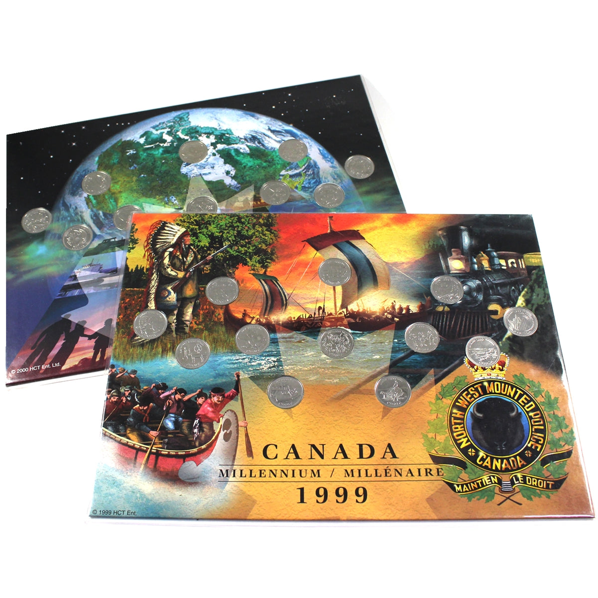 Pair of 1999 & 2000 12-coin Canada Millennium 25-cent Sets, 2 Sets in Collector Boards