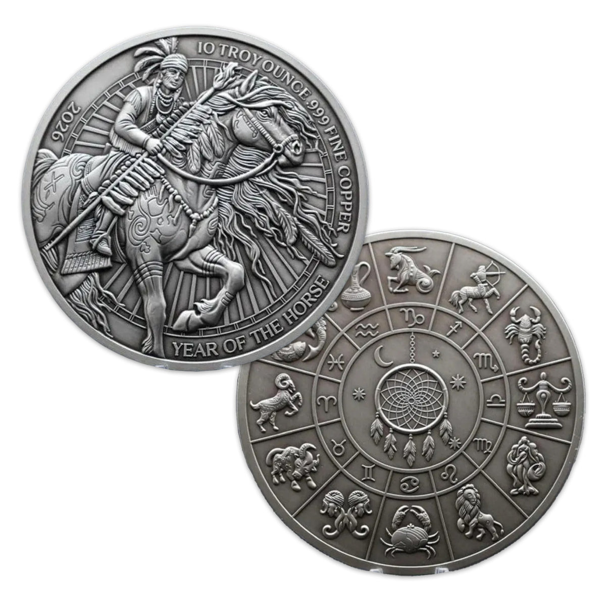 2026 Year of the War Horse 10oz .999 Copper with Antique Silver Finish