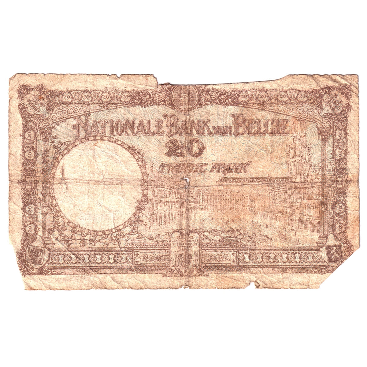 Belgium Note, 1926-1932 20 Francs, Pick #98b, Circ