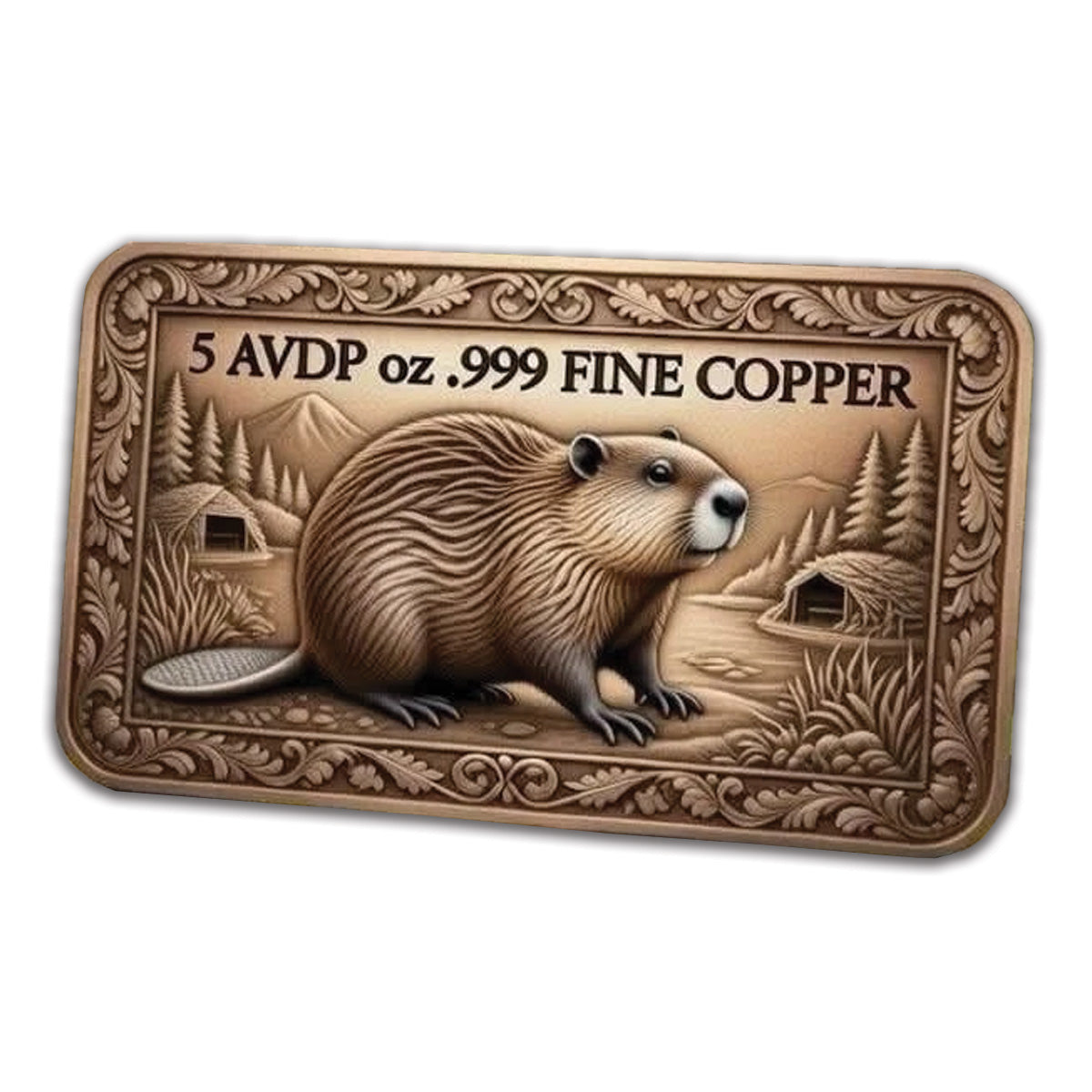 Backwoods Beaver Coloured 5oz .999 Copper Art Bar
