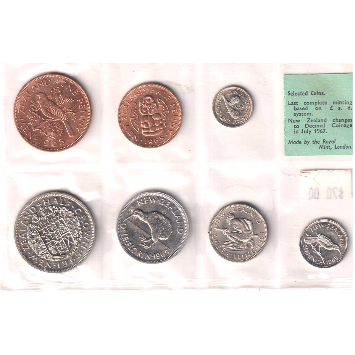 New Zealand 1965 "Selected Coins" 7-coin Mint Set in Folder (Impaired)