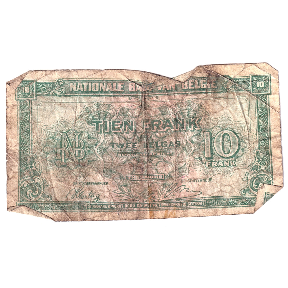 Belgium Note, 1943 10 Francs - 2 Belgas, Circ (Issues)