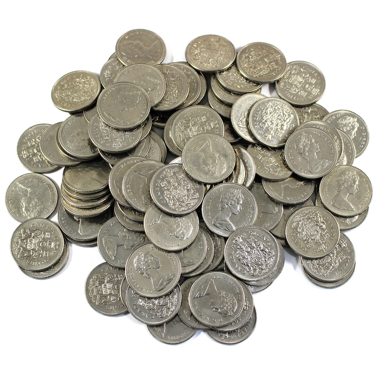 Lot of 100x 1968 Canada Nickel 50-cents, 100Pcs