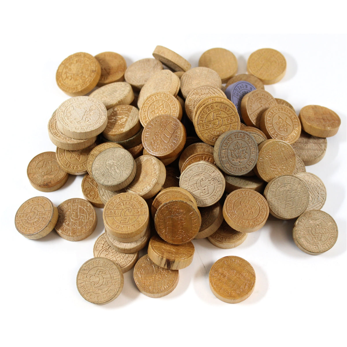 Lot of 85+ Assorted Wooden Tokens, 85+ Pcs (May contain duplicates)