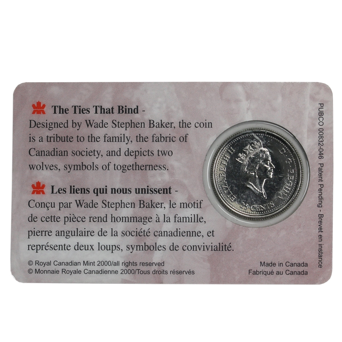 2000 Family Canada Millennium 25-cent Coin In Card Issued by the RCM