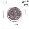 1931 Canada 5-cents EF-AU (EF45) Scratched, toned, corrosion, or impaired