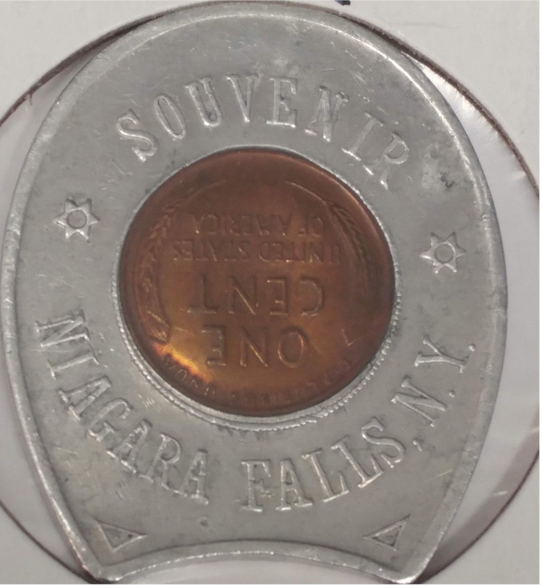 1949 Niagara Falls Horseshoe Good Luck Charm with Lincoln Head Penny
