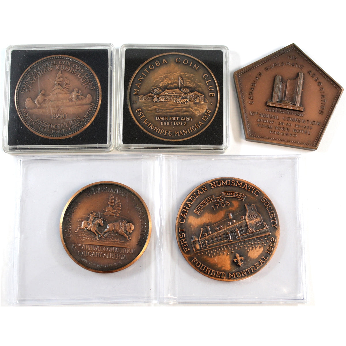 Group Lot of 1965-1969 Canadian Numismatic Association Medallions 5Pcs