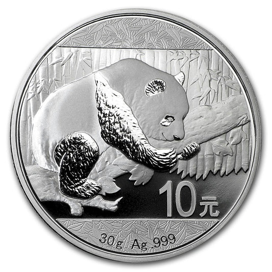 2016 China Panda 30 gram .999 Fine Silver (No Tax) Rim Toning/Capsule Scr.