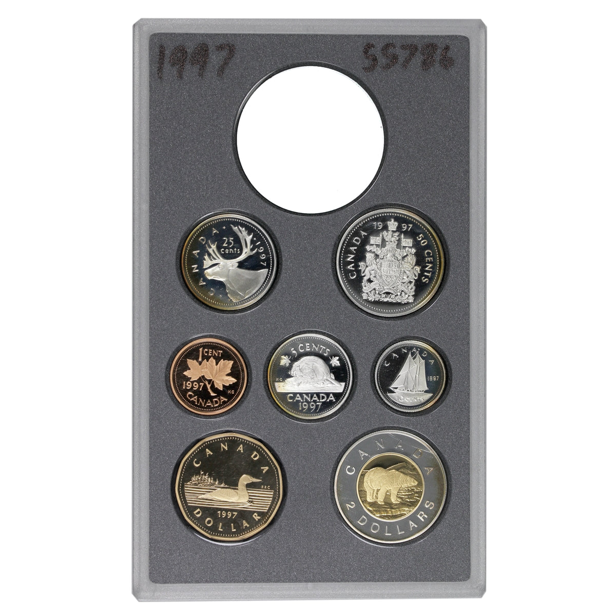 1997 Silver Frosted Proof Canada 7-coin Sets broken from the Proof Double Dollar set