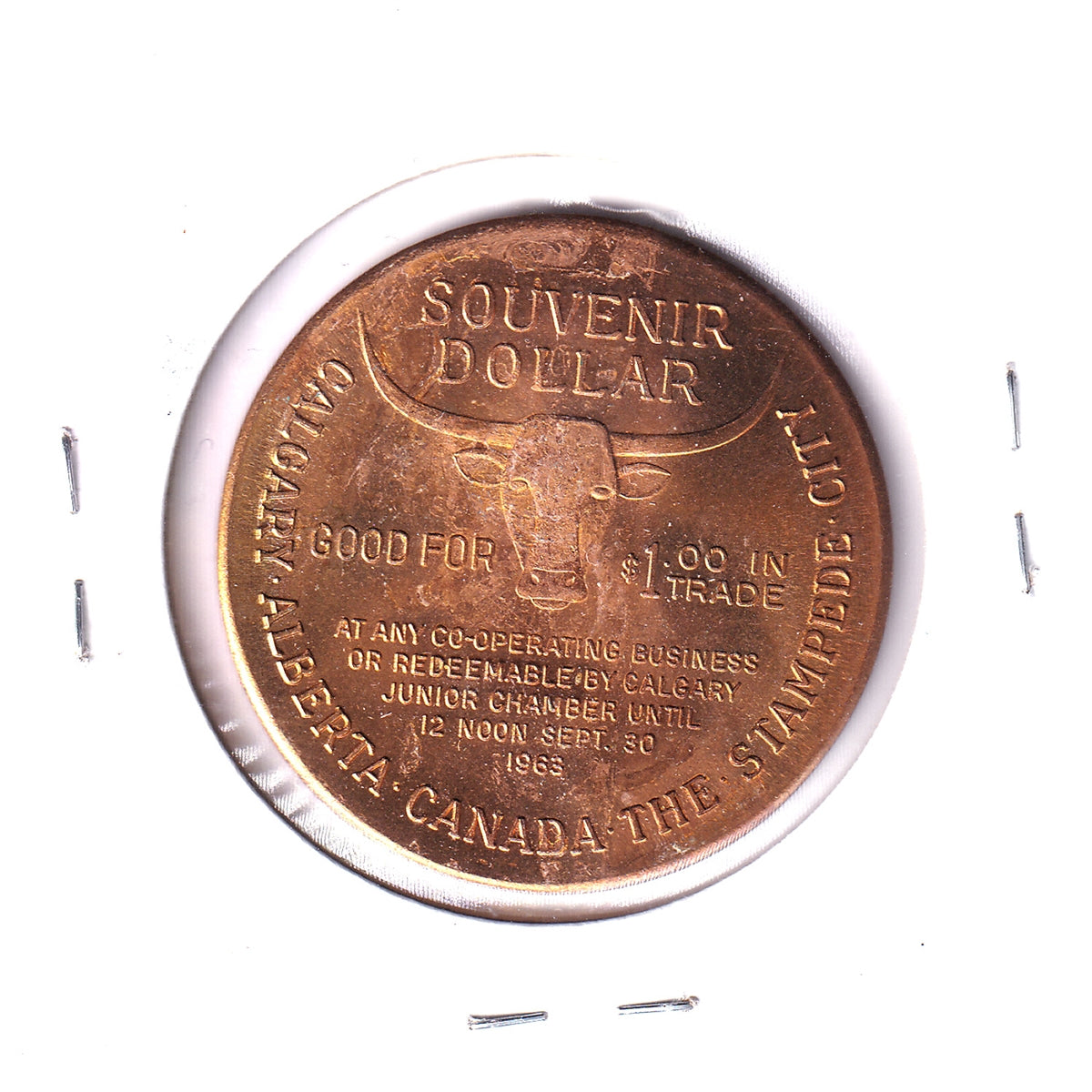 1963 Calgary Stampede Souvenir Dollar Trade Token (Corrosion)