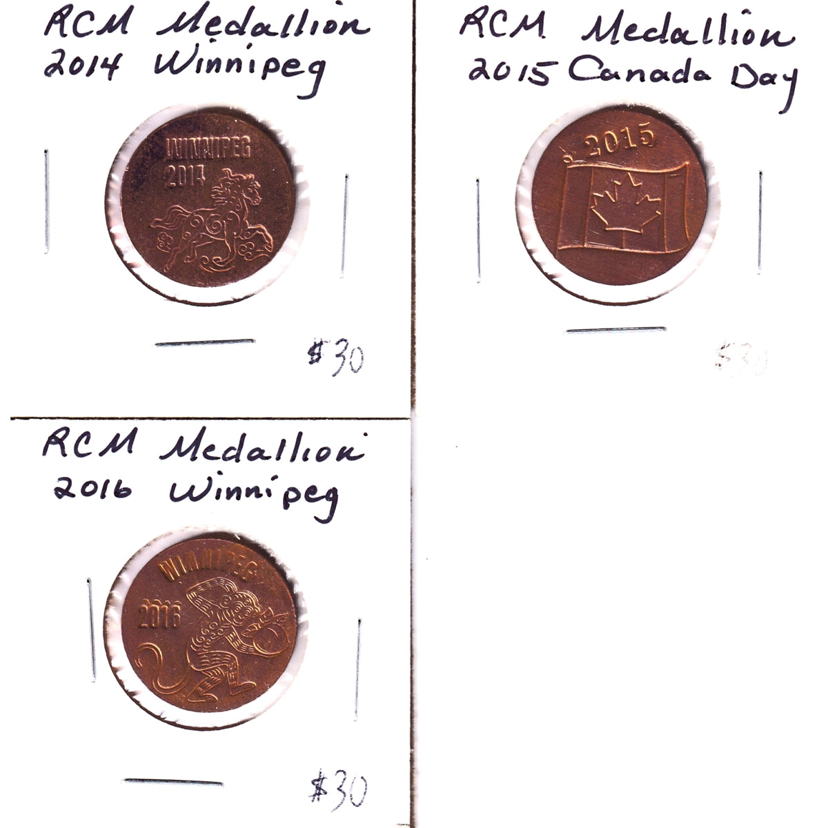 Group Lot of 3x 2014-2016 Copper RCM Medallions, 3Pcs