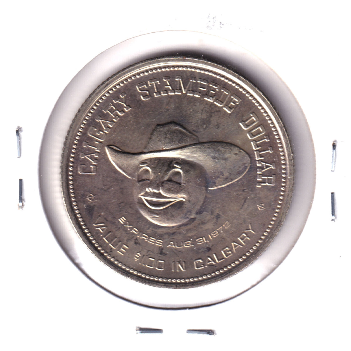 1972 Calgary Stampede Dollar Trade Token: Smiley Face in Cowboy Hat