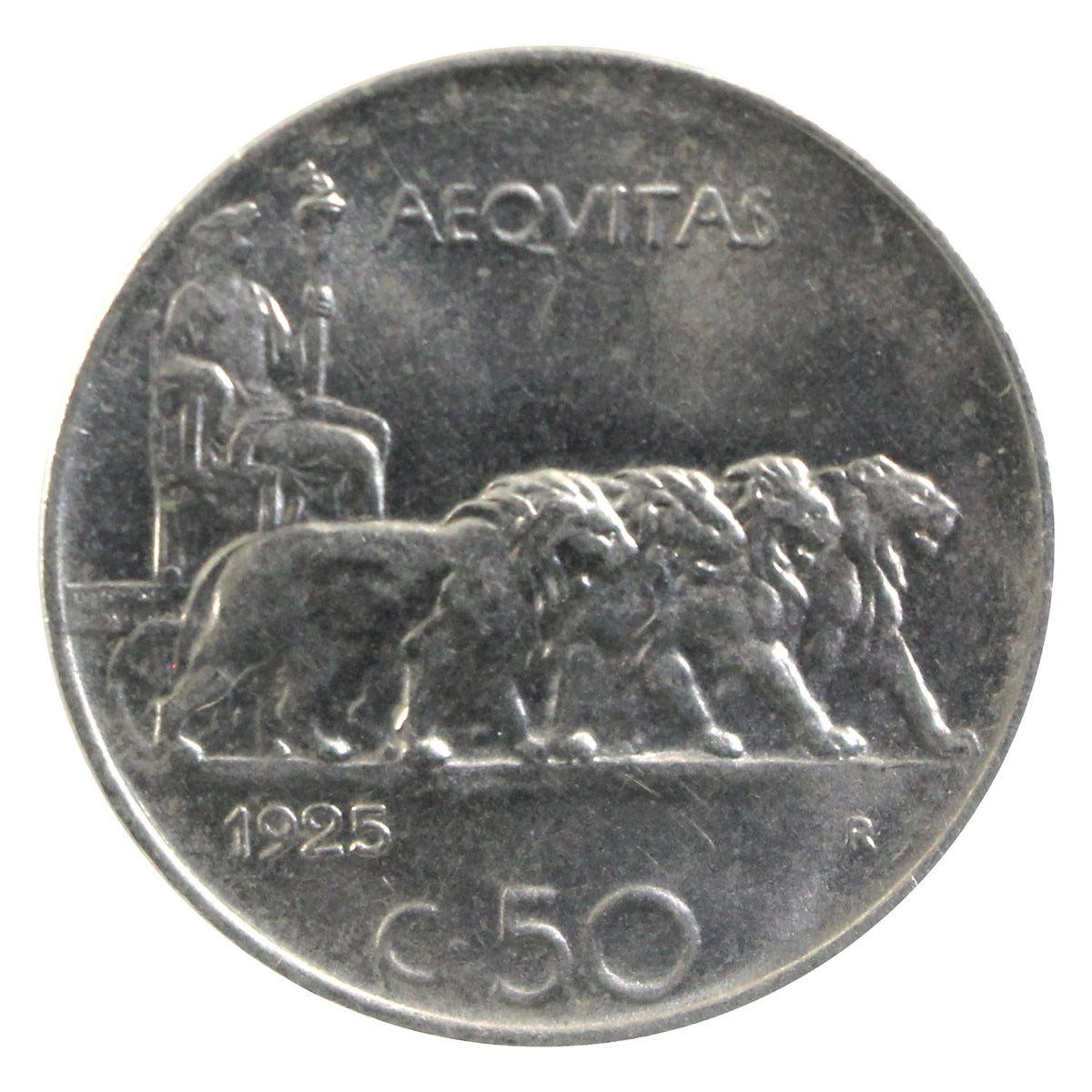 Italy 1925R 50-centesimi - Plain Edge, KM 61.1, Uncirculated (MS-60)